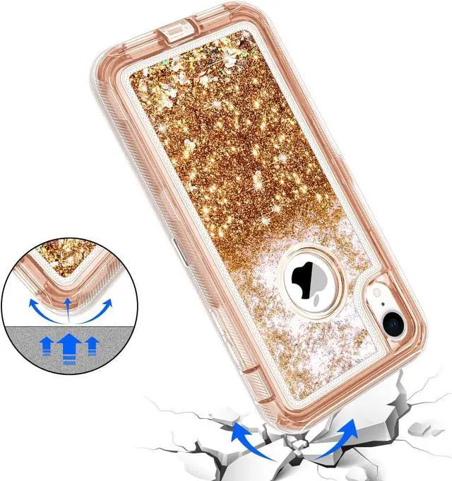 Alt view image 4 of 7 - JAKPAK Case for iPhone XR Case Glitter Bling Sparkle for Girls Woman for iPhone XR Case Heavy Duty Shockproof Full Body Protective Shell Hard PC Bumper and TPU Back Cover for iPhone XR 10R Rose Gold