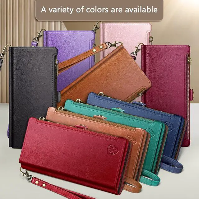 Alt view image 3 of 6 - XcaseBar for iPhone XR 6.1" Wallet case with RFID Blocking Zipper Credit Card Holder, Flip Folio Book PU Leather Phone case Shockproof Cover Women Men for Apple XR case Wine Red