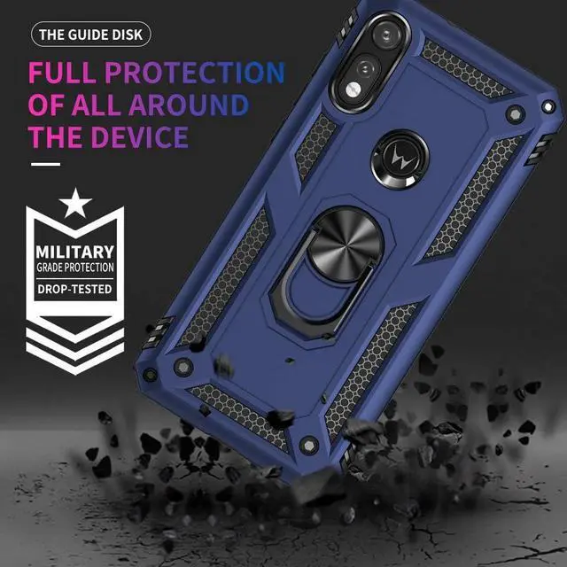Alt view image 2 of 7 - for Moto E Phone Case, Moto E Case with HD Screen Protector, Military Grade Protective Cases with Ring for Moto E 2020 (Blue)