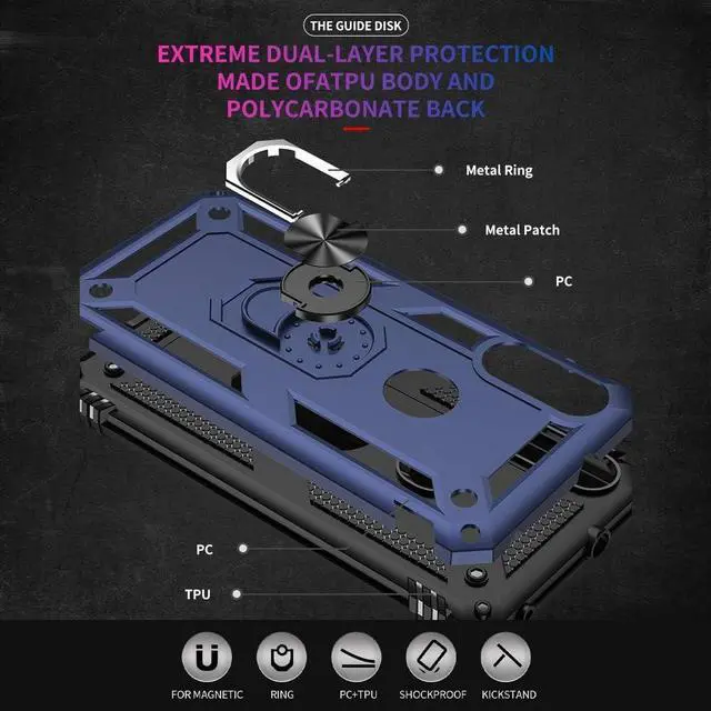 Alt view image 3 of 7 - for Moto E Phone Case, Moto E Case with HD Screen Protector, Military Grade Protective Cases with Ring for Moto E 2020 (Blue)