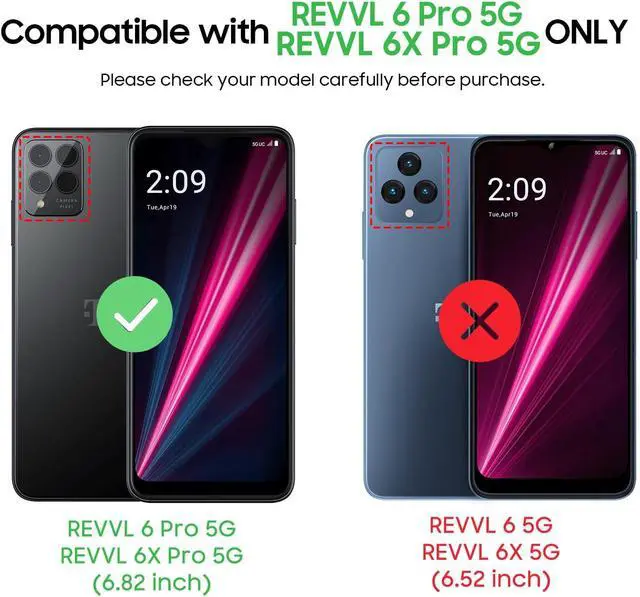 Alt view image 2 of 7 - for REVVL 6 Pro 5G / REVVL 6X Pro 5G Case, with Screen Protector, Military Grade Drop Proof Dual Layer Heavy Duty Rugged Protective Phone Shell (Black)
