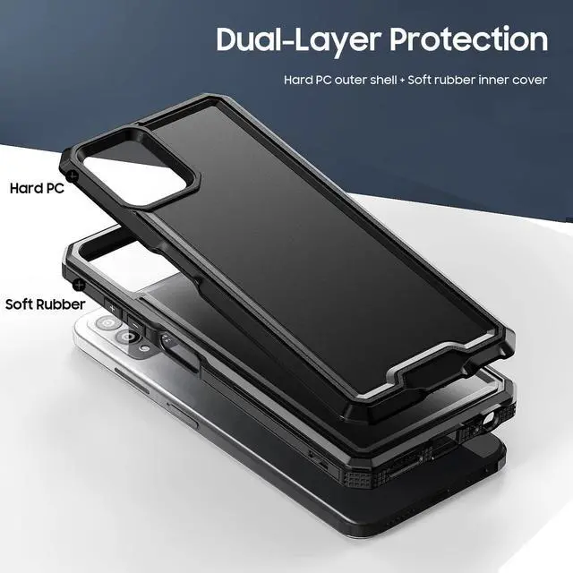 Alt view image 4 of 7 - for REVVL 6 Pro 5G / REVVL 6X Pro 5G Case, with Screen Protector, Military Grade Drop Proof Dual Layer Heavy Duty Rugged Protective Phone Shell (Black)