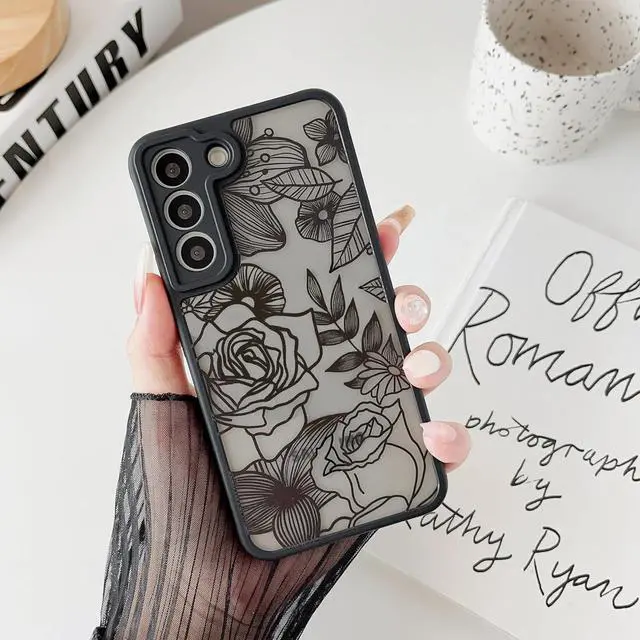 Main image of XIZYO for Samsung Galaxy S22 Plus Case, Floral Rose Cute Phone Case for Women Girls Aesthetic Pattern Print Slim TPU Bumper Shockproof Protective Cover for S22 Plus, Black