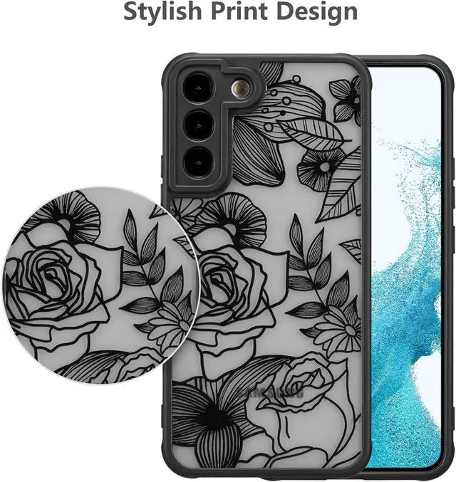 Alt view image 3 of 7 - XIZYO for Samsung Galaxy S22 Plus Case, Floral Rose Cute Phone Case for Women Girls Aesthetic Pattern Print Slim TPU Bumper Shockproof Protective Cover for S22 Plus, Black