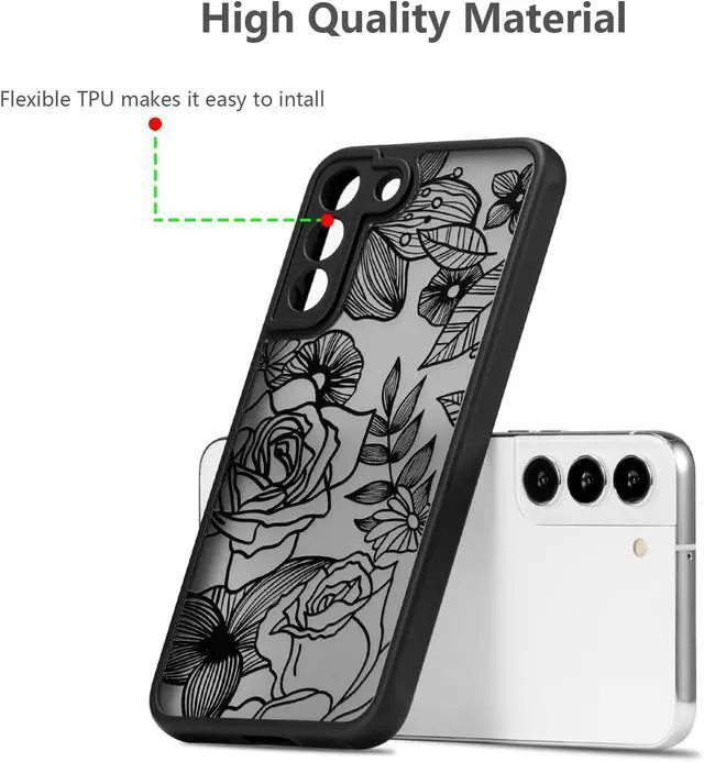 Alt view image 6 of 7 - XIZYO for Samsung Galaxy S22 Plus Case, Floral Rose Cute Phone Case for Women Girls Aesthetic Pattern Print Slim TPU Bumper Shockproof Protective Cover for S22 Plus, Black