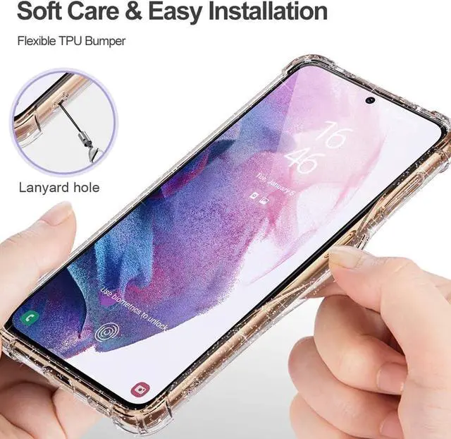 Alt view image 5 of 6 - KIOMY Clear Case for Samsung Galaxy S21 5G Airbag Corners Shockproof Bumper Protective Phone Cover, Hybrid Design Hard PC Back with Flexible TPU Frame, Cute Lace Floral Flower Design