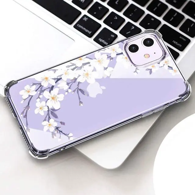 Alt view image 6 of 7 - Clear Flower Designed for iPhone 11 Case with Screen Protector, Soft Shockproof Protective Transparent Bumper Cover for Women Girls Floral Pattern Phone Case 6.1 Inch (Windflower/White)