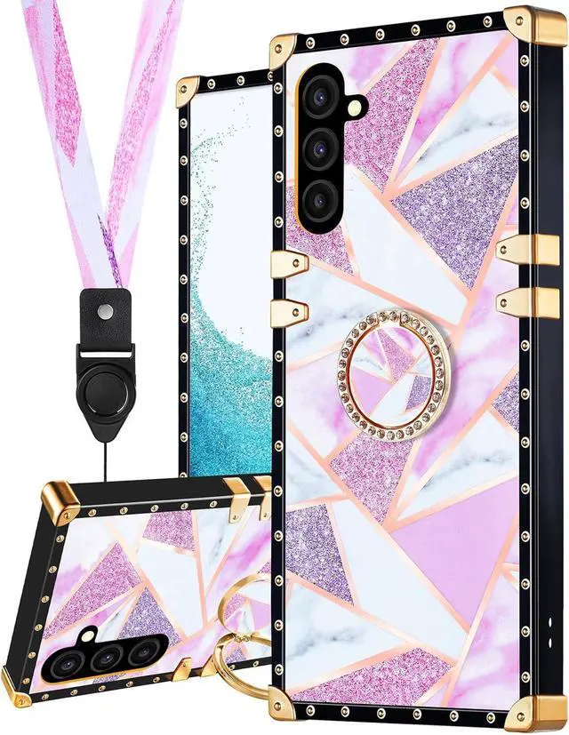 Main image of Loheckle for Samsung Galaxy A15 5G Phone Case with Ring Stand Holder and Lanyard for Samsung A15 5G Case for Women Girls Teens Designer Cute Stylish Aesthetics Luxury, Marble Pk