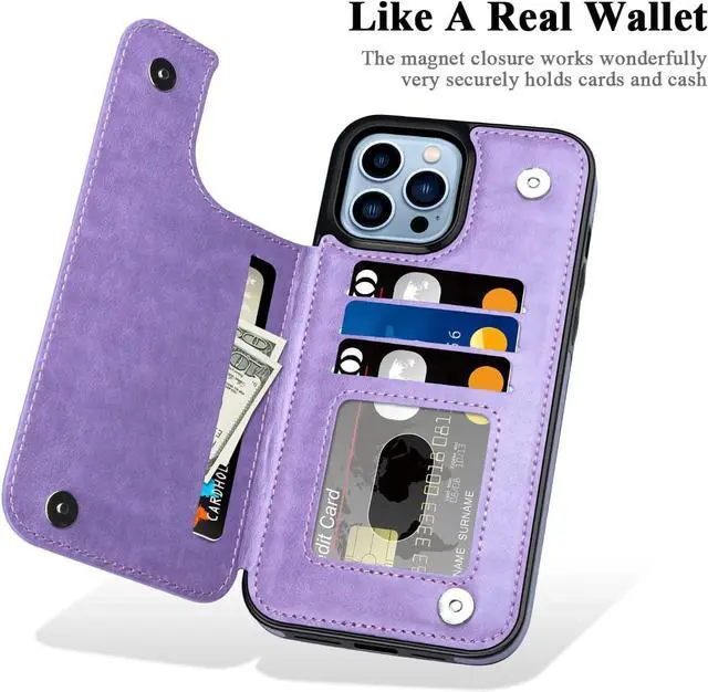 Alt view image 2 of 7 - MMHUO for iPhone 14 Pro Max Case with Card Holder,Flower Magnetic Buttons Protective Wallet Case for Women for iPhone 14 Pro Max,Purple