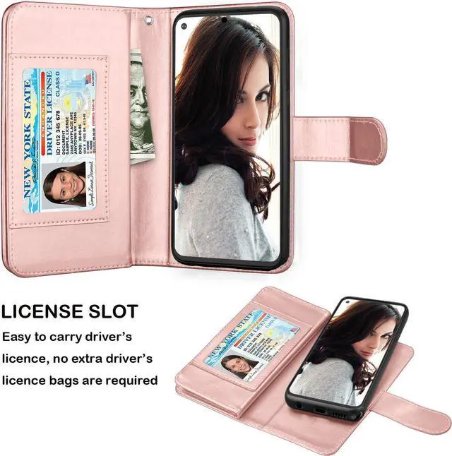 Alt view image 3 of 7 - NJJEX Compatible for Mototola G Stylus 2020 Case/Moto G Stylus Wallet Case 2020, [9 Card Slots] PU Leather ID Credit Holder Folio Flip [Detachable] Kickstand Magnetic Phone Cover & Lanyard -Rose Gold