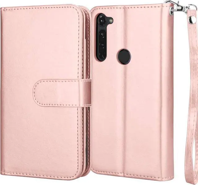 Alt view image 7 of 7 - NJJEX Compatible for Mototola G Stylus 2020 Case/Moto G Stylus Wallet Case 2020, [9 Card Slots] PU Leather ID Credit Holder Folio Flip [Detachable] Kickstand Magnetic Phone Cover & Lanyard -Rose Gold