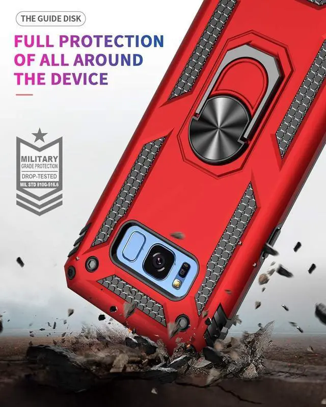 Alt view image 5 of 7 - Military Grade Drop Impact Case for Samsung Galaxy S8 Plus (S8+) 6.2 inch 360 Metal Rotating Ring Kickstand Holder with Built-in Magnetic Car Mount (Black)