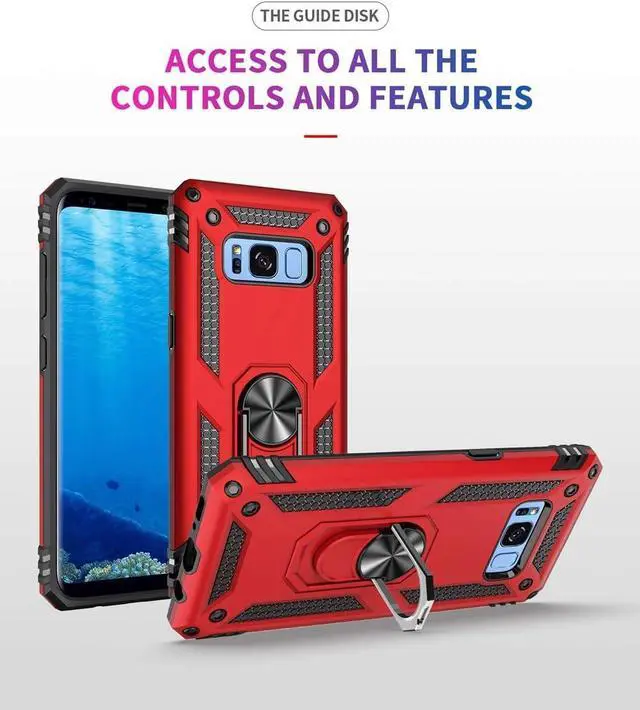 Alt view image 3 of 7 - Military Grade Drop Impact Case for Samsung Galaxy S8 Plus (S8+) 6.2 inch 360 Metal Rotating Ring Kickstand Holder with Built-in Magnetic Car Mount (Black)