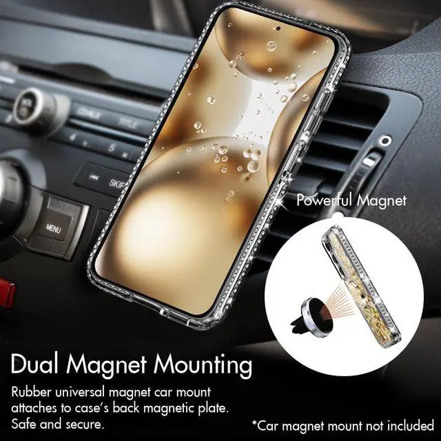 Alt view image 4 of 7 - Silverback for Samsung Galaxy S24 Plus Case, Moving Liquid Holographic Glitter Case with Ring Stand, Girls Women Bling Diamond Slim Protective Case for Galaxy S24 Plus - Clear Gold