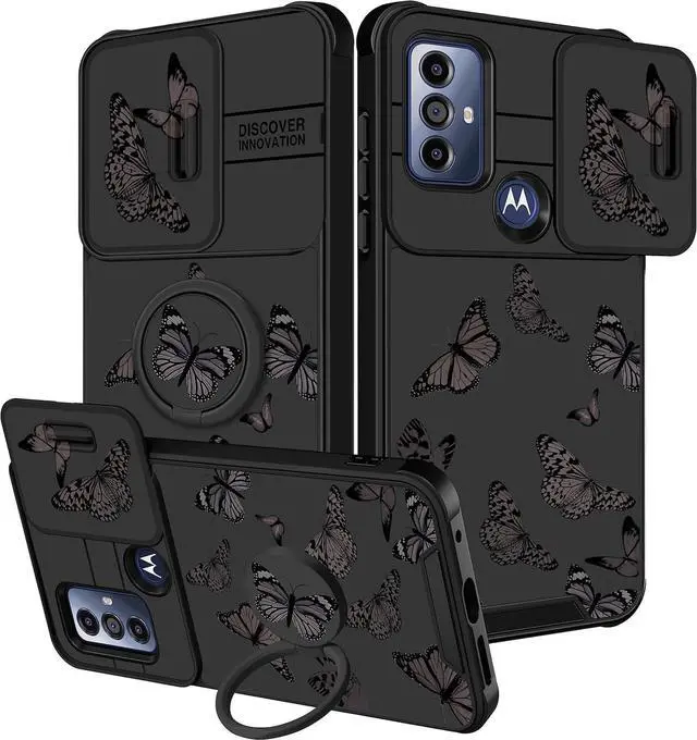 Main image of for Moto G Play 2023 Case - for Moto G Pure Phone Case, for Motorola G Power 2022 Case Women Butterfly Cute Girls Cover Girly Pretty Black Butterfly Design with Camera Cover+Ring