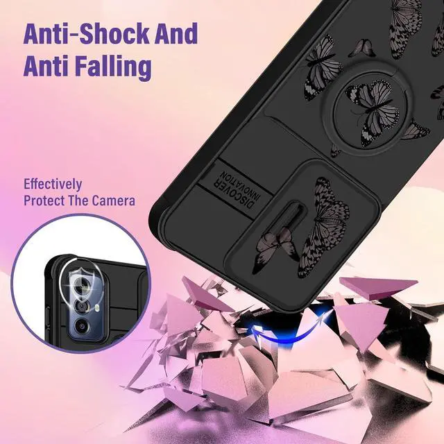 Alt view image 3 of 6 - for Moto G Play 2023 Case - for Moto G Pure Phone Case, for Motorola G Power 2022 Case Women Butterfly Cute Girls Cover Girly Pretty Black Butterfly Design with Camera Cover+Ring