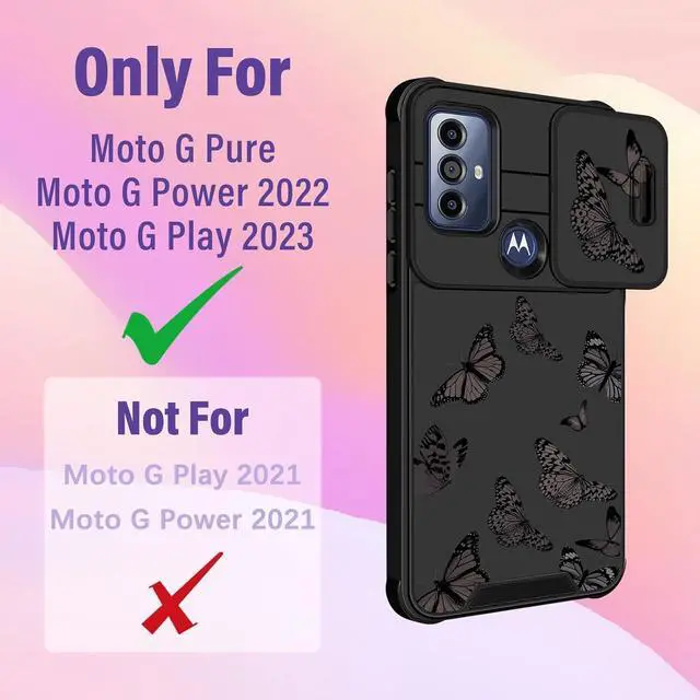 Alt view image 2 of 6 - for Moto G Play 2023 Case - for Moto G Pure Phone Case, for Motorola G Power 2022 Case Women Butterfly Cute Girls Cover Girly Pretty Black Butterfly Design with Camera Cover+Ring