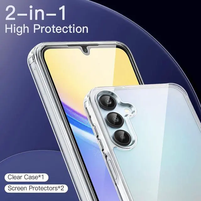 Alt view image 3 of 6 - JETech 3 in 1 Case for Samsung Galaxy A15 5G / 4G 6.5-Inch, with 2-Pack Screen Protector, Tempered Glass Film, Shockproof Bumper Phone Protective Cover Clear Back (Clear)