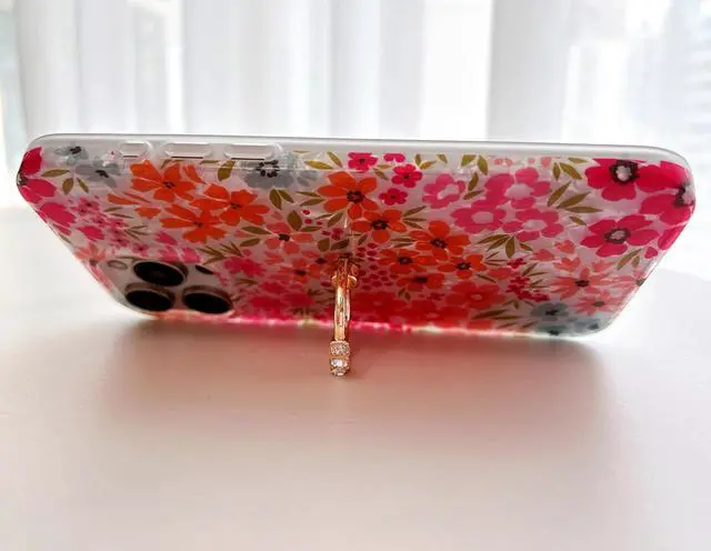 Alt view image 4 of 7 - Qokey Case for iPhone 8 Plus/ 7 Plus 5.5 inch, Cute Crystal Clear Flower Cover for Women Girls 360 Degree Rotating Ring Stand Kickstand Soft TPU Shockproof, Pink Floral
