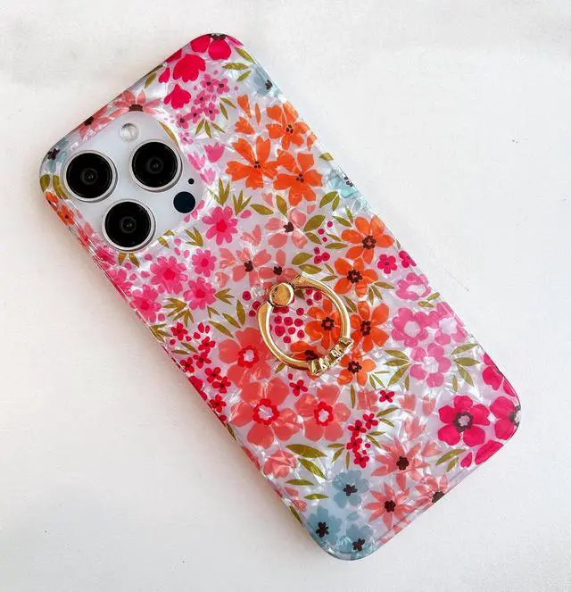 Alt view image 6 of 7 - Qokey Case for iPhone 8 Plus/ 7 Plus 5.5 inch, Cute Crystal Clear Flower Cover for Women Girls 360 Degree Rotating Ring Stand Kickstand Soft TPU Shockproof, Pink Floral