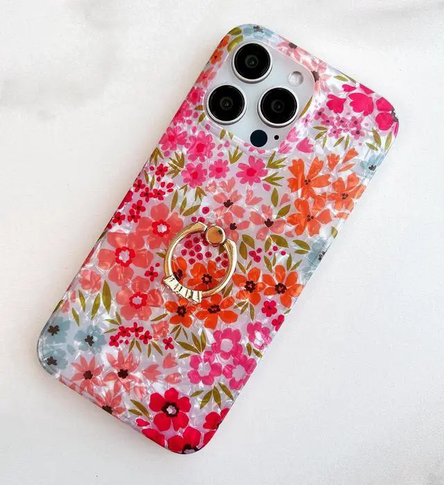 Alt view image 7 of 7 - Qokey Case for iPhone 8 Plus/ 7 Plus 5.5 inch, Cute Crystal Clear Flower Cover for Women Girls 360 Degree Rotating Ring Stand Kickstand Soft TPU Shockproof, Pink Floral