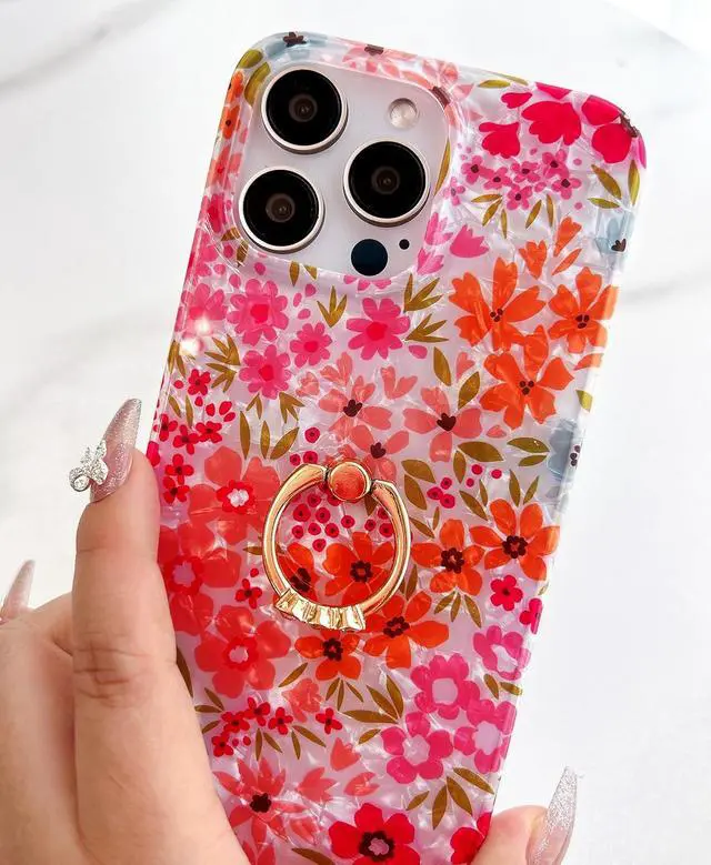 Alt view image 5 of 7 - Qokey Case for iPhone 8 Plus/ 7 Plus 5.5 inch, Cute Crystal Clear Flower Cover for Women Girls 360 Degree Rotating Ring Stand Kickstand Soft TPU Shockproof, Pink Floral