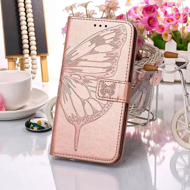 Alt view image 6 of 7 - for iPhone SE 2022/SE 2020 Case,for iPhone 6/6S/7/8 Wallet Case,Butterfly Floral Embossed,Wrist Strap,Card Holder Slots,Stand Leather Protective Flip Cover (Rose Gold)