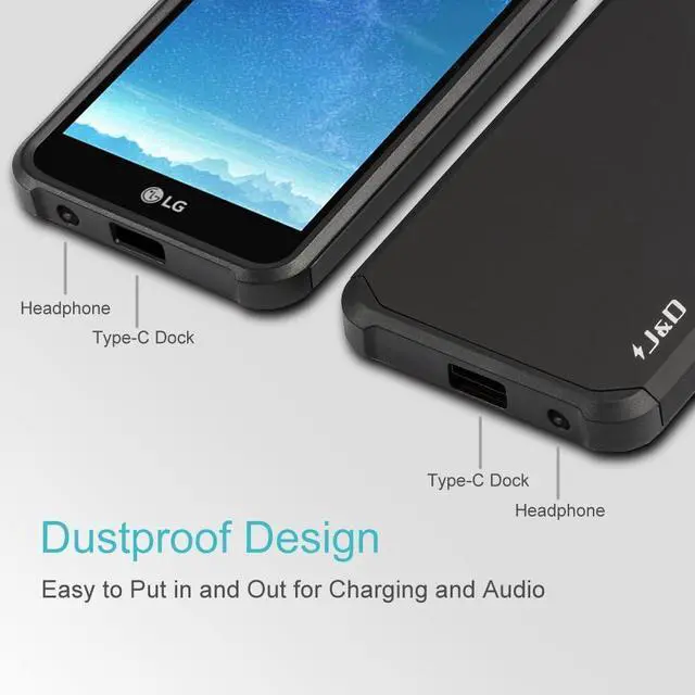 Alt view image 6 of 7 - J&D Heavy Duty Dual Layer Hybrid Shockproof Protective Rugged Bumper Case for LG K20 V, K20 Plus, Harmony, K10 2017, V5, Grace - Black