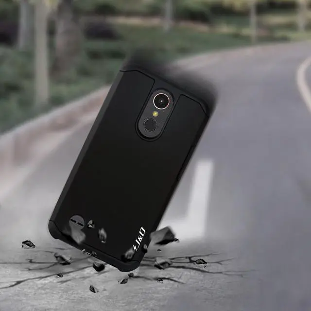 Alt view image 7 of 7 - J&D Heavy Duty Dual Layer Hybrid Shockproof Protective Rugged Bumper Case for LG K20 V, K20 Plus, Harmony, K10 2017, V5, Grace - Black