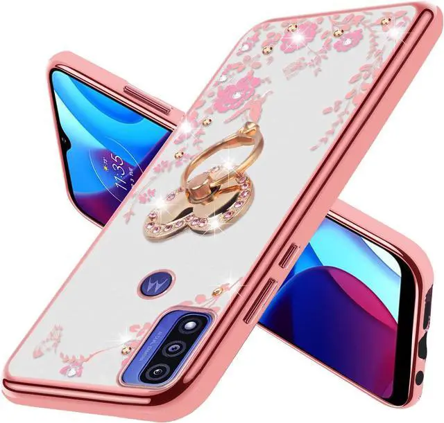 Alt view image 4 of 7 - B-wishy for Motorola Moto G Pure Phone Case,Moto G Power 2022 Case for Women, Glitter Butterfly Heart Floral Slim TPU Protective Cover with Kickstand+Strap for Moto G Play 2023(Rose Gold)