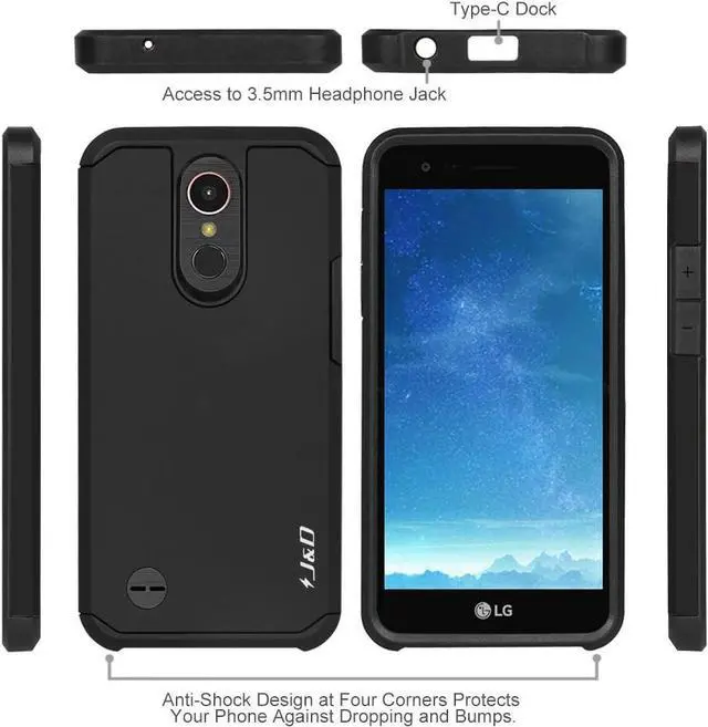 Alt view image 2 of 7 - J&D Heavy Duty Dual Layer Hybrid Shockproof Protective Rugged Bumper Case for LG K20 V, K20 Plus, Harmony, K10 2017, V5, Grace - Black