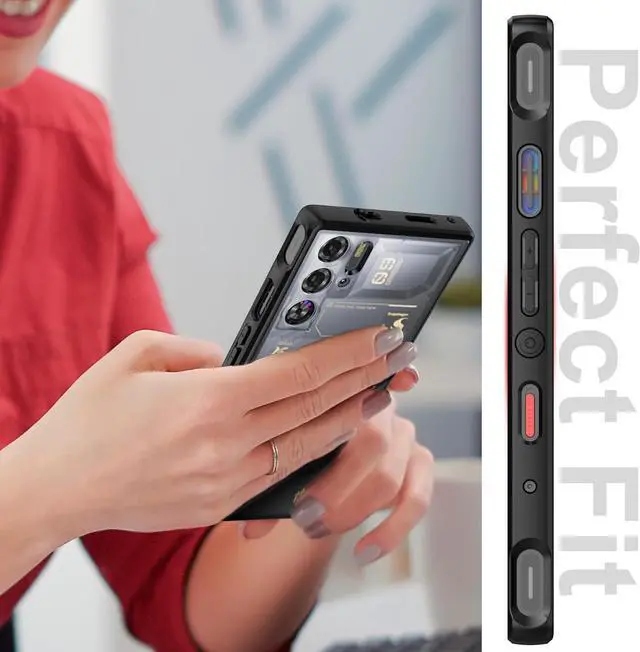 Alt view image 7 of 7 - Foluu Slim Fit Case for ZTE Nubia Red Magic 9 Pro/9S Pro, Translucent Matte Hard PC Back & Soft TPU Bumper Protective Shockproof Case - Black