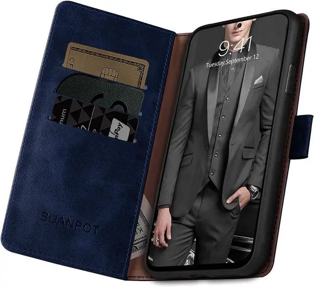 Alt view image 5 of 7 - SUANPOT for Samsung Galaxy S21 Ultra 6.8" with RFID Blocking Leather Wallet case Credit Card Holder,Flip Folio Book Phone case Shockproof Cover Women Men for Samsung S21 Ultra case Wallet Blue