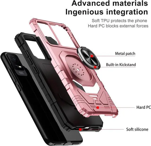 Alt view image 3 of 6 - Ailiber for TCL ION V Case, TCL ION X/TCL T607DL Case with Screen Protector, Ring Kickstand for Magnetic Car Mount, Military Grade, Heavy Duty Shockproof Protective Phone Cover for TCL IONX -Rose Gold