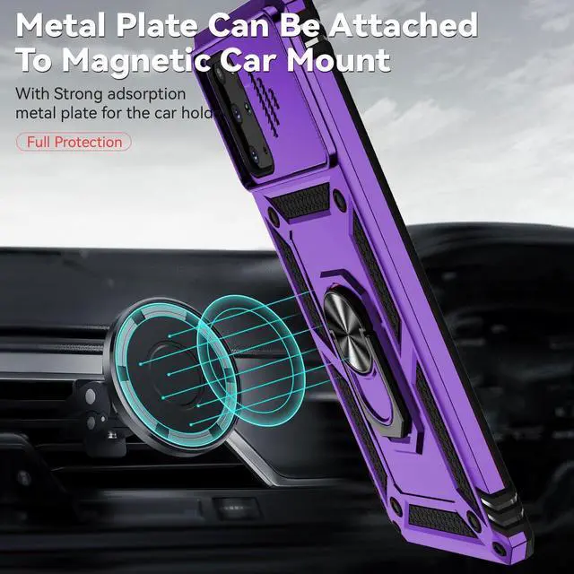 Alt view image 3 of 7 - for Samsung Galaxy S20 Plus Case with Camera Lens Cover HD Screen Protector, Military-Grade Drop Tested Magnetic Ring Holder Kickstand Protective Phone Case for Samsung Galaxy S20+ Plus 5G (Purple)