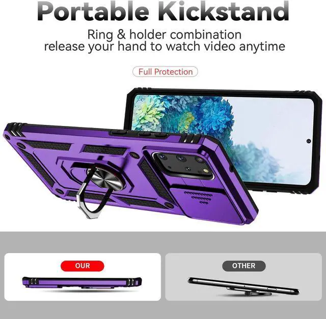 Alt view image 7 of 7 - for Samsung Galaxy S20 Plus Case with Camera Lens Cover HD Screen Protector, Military-Grade Drop Tested Magnetic Ring Holder Kickstand Protective Phone Case for Samsung Galaxy S20+ Plus 5G (Purple)