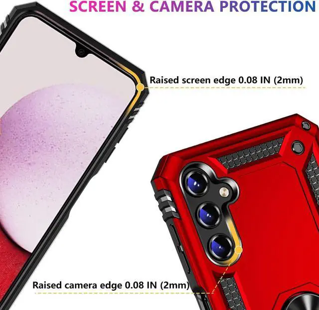 Alt view image 4 of 7 - for Samsung Galaxy A15 5G Case, Galaxy A15 5G Phone Case with HD Screen Protector[2 Pack], [Military Grade] 16ft. Drop Tested Shockproof Protective Cover with Magnetic Kickstand, Red