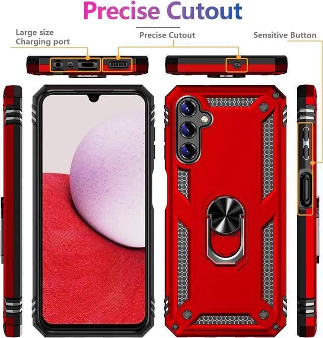 Alt view image 6 of 7 - for Samsung Galaxy A15 5G Case, Galaxy A15 5G Phone Case with HD Screen Protector[2 Pack], [Military Grade] 16ft. Drop Tested Shockproof Protective Cover with Magnetic Kickstand, Red