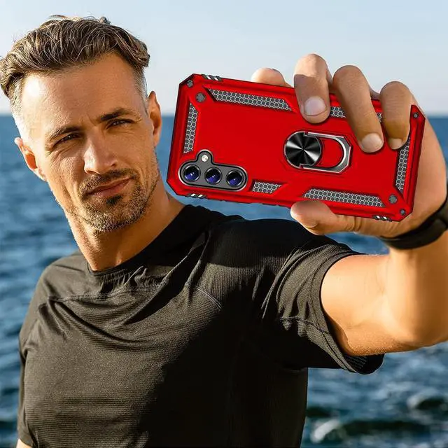 Alt view image 7 of 7 - for Samsung Galaxy A15 5G Case, Galaxy A15 5G Phone Case with HD Screen Protector[2 Pack], [Military Grade] 16ft. Drop Tested Shockproof Protective Cover with Magnetic Kickstand, Red