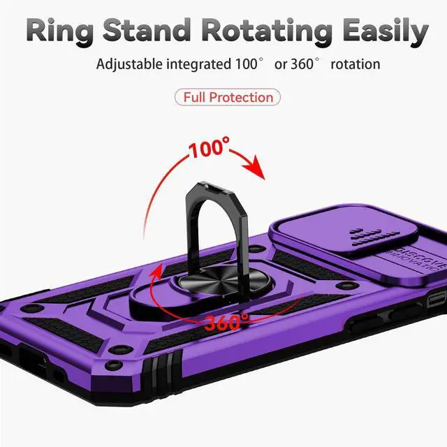 Alt view image 5 of 7 - for iPhone 13 Case with Camera Lens Cover HD Screen Protector, Dual Layer [15 FT Military Grade Drop Protection] Magnetic Ring Holder Kickstand Protective Phone Case for iPhone 13 6.1 inch (Purple)