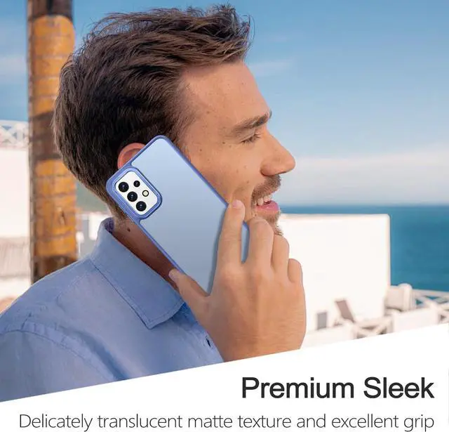 Alt view image 6 of 7 - Rayboen for Samsung Galaxy A32 5G Case, Translucent Frosted Skin Feel Anti-Scratch Hard PC Back Soft Silicone Edge, Protective Shockproof Slim Fit Phone Cover for Samsung A32 5G, Matte Light Blue