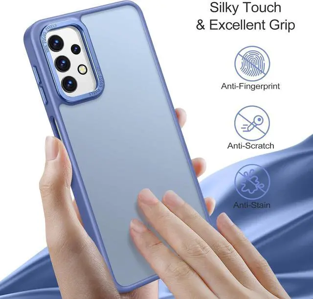Alt view image 5 of 7 - Rayboen for Samsung Galaxy A32 5G Case, Translucent Frosted Skin Feel Anti-Scratch Hard PC Back Soft Silicone Edge, Protective Shockproof Slim Fit Phone Cover for Samsung A32 5G, Matte Light Blue