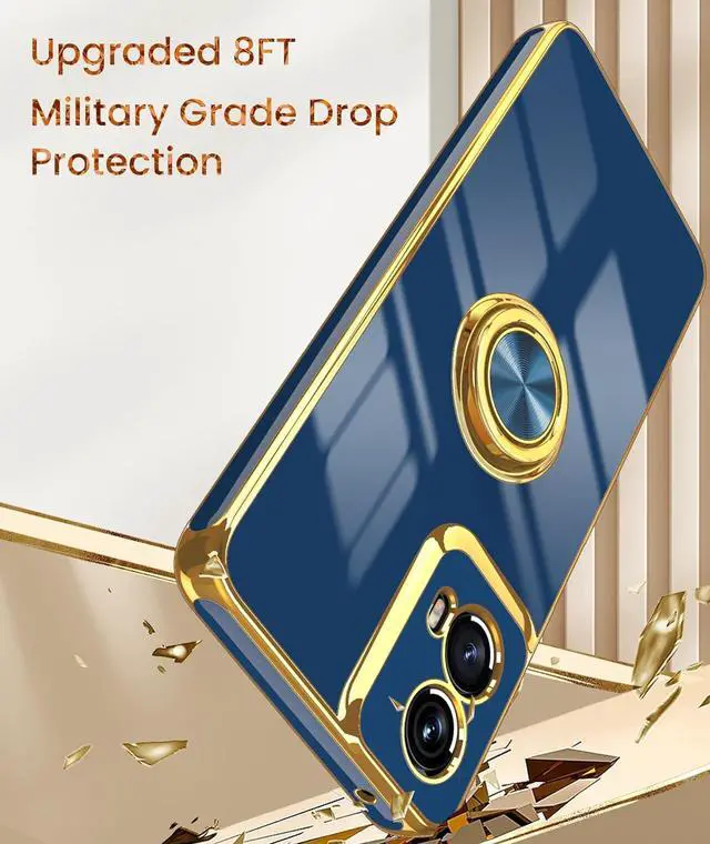 Alt view image 7 of 7 - Dretal for Motorola G 5G 2024 Case, Moto G 5G 2024 Case,2X Screen Protector, 360° Rotatable Ring Holder Magnetic Kickstand,Plated Gold Edge Slim Soft TPU Protective Cover (Blue)