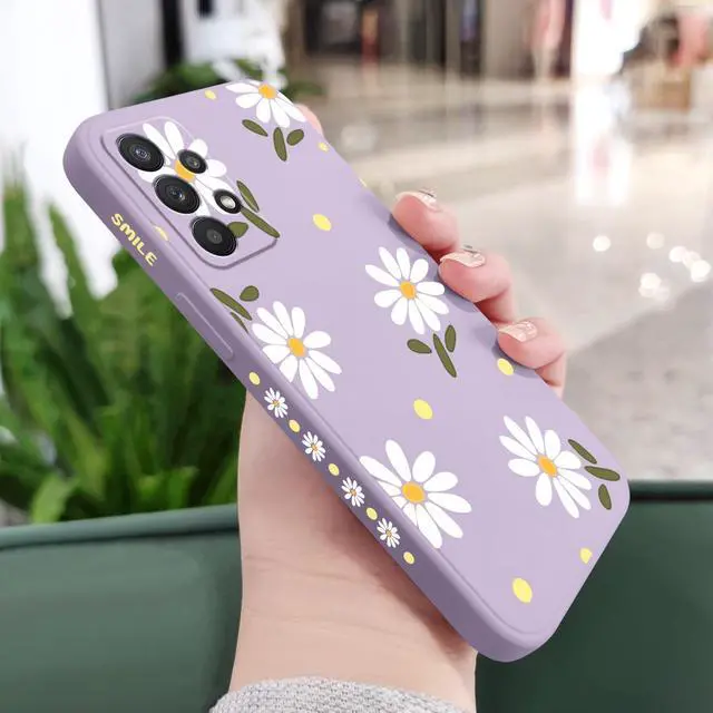 Alt view image 2 of 7 - for Samsung Galaxy A32 5G Case, for Samsung A32 5G Case Floral Design Internal Fine Fiber Lining Anti Scratch Soft Liquid Silicone for Galaxy A32 5G Phone Cover-Daisy Purple