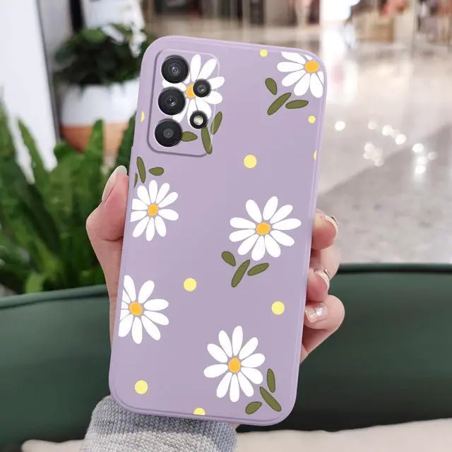 Alt view image 3 of 7 - for Samsung Galaxy A32 5G Case, for Samsung A32 5G Case Floral Design Internal Fine Fiber Lining Anti Scratch Soft Liquid Silicone for Galaxy A32 5G Phone Cover-Daisy Purple