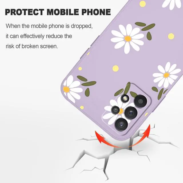 Alt view image 5 of 7 - for Samsung Galaxy A32 5G Case, for Samsung A32 5G Case Floral Design Internal Fine Fiber Lining Anti Scratch Soft Liquid Silicone for Galaxy A32 5G Phone Cover-Daisy Purple