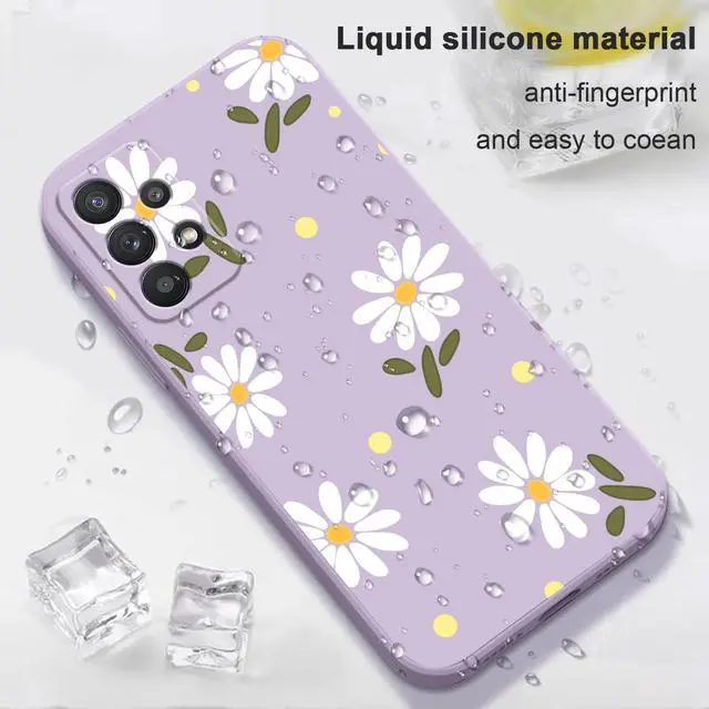 Alt view image 6 of 7 - for Samsung Galaxy A32 5G Case, for Samsung A32 5G Case Floral Design Internal Fine Fiber Lining Anti Scratch Soft Liquid Silicone for Galaxy A32 5G Phone Cover-Daisy Purple