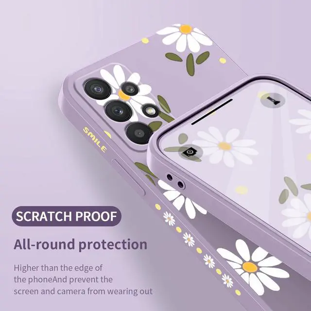 Alt view image 7 of 7 - for Samsung Galaxy A32 5G Case, for Samsung A32 5G Case Floral Design Internal Fine Fiber Lining Anti Scratch Soft Liquid Silicone for Galaxy A32 5G Phone Cover-Daisy Purple