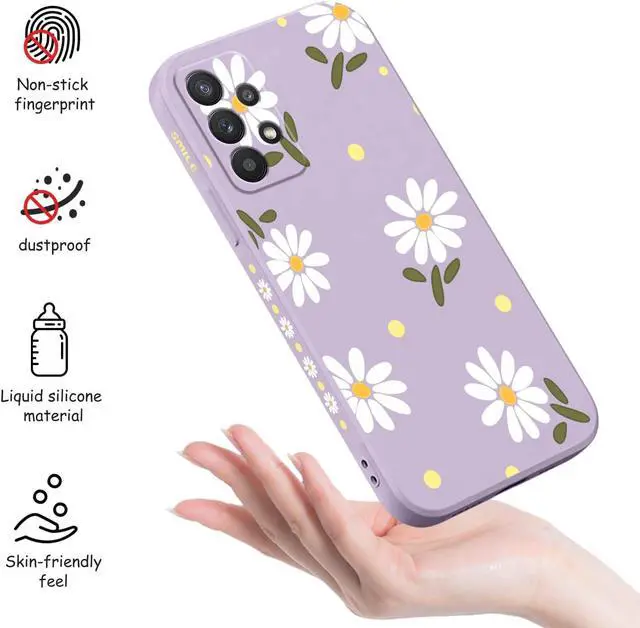 Alt view image 4 of 7 - for Samsung Galaxy A32 5G Case, for Samsung A32 5G Case Floral Design Internal Fine Fiber Lining Anti Scratch Soft Liquid Silicone for Galaxy A32 5G Phone Cover-Daisy Purple