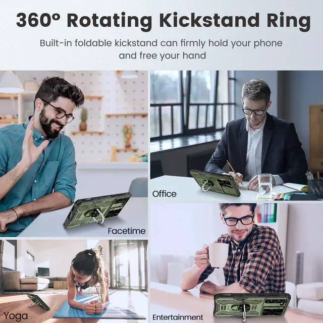 Alt view image 4 of 7 - Caka for Samsung Galaxy S23 Plus Case, S23 Plus Case with Slide Camera Cover & Kickstand with Built-in 360° Rotate Ring Stand Magnetic Protective Case for Galaxy S23+ 5G- Green